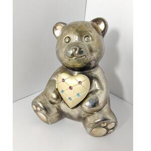 Lenox Silver-Plate Teddy Bear Piggy Bank Jewel Rare Vintage Locket Collectable
